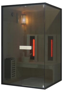 SANOTECHNIK Sauna & Cabina de infrarrojos GLACIER M para 2 personas, combinación de sauna por infrarrojos de madera de abeto con horno eléctrico de sauna de 3,6 kW, 2 focos de luz roja de 400 W