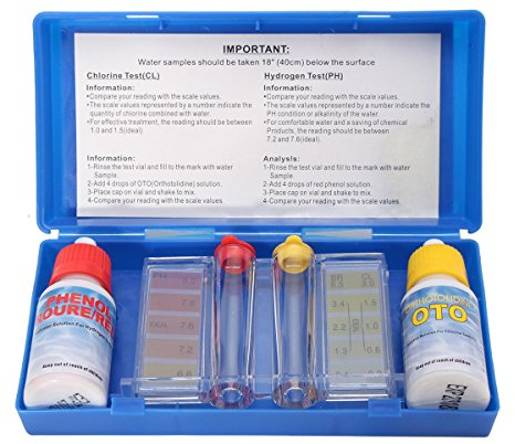 Tamar Test Kit Cloro e PH, Meter del Cloro e PH dell'acqua della piscina, Gocce.