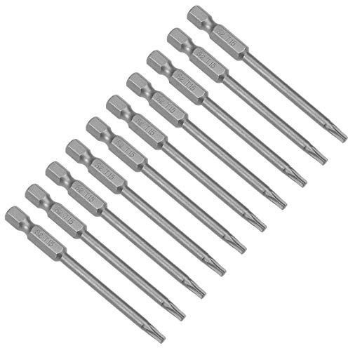sourcing map 10 Stück T15 Torx Bit Set, 75mm Länge 1/4 Zoll Hex Sechskant S2 Stahl Magnetisch Bitsatz für Sicherheit Schraubendreher Akkuschrauber Schrauben Werkzeug