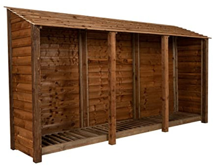 Arbor Garden Solutions wooden log store 6ft, firewood storage (W-335cm, H-180cm, D-88cm), brown finish (Without kindling shelf)