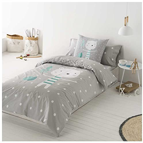 COTTON ARTean Funda nordica Infantil Cama 90 Algodón Jorge Gris