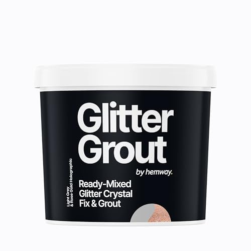 Hemway Rose Gold Holographic Glitter with Light Grey Grout 2.5L / 4.5kg Ready Mixed Glitter Grout & Fix | Floor, Wall & Tile Adhesive, Water-Resistant, Anti-Mould, Easy to Use & Fast-Drying