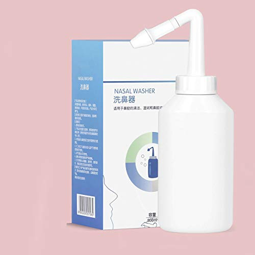 GHzzY Botella de Enjuague sinusal Neti Pot 500ml - Olla Limpiador de Nariz para aliviar la rinitis, la Fiebre del heno, Las alergias nasales, el resfriado y la Gripe - Sistema de irrigación Nasal