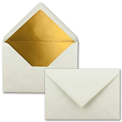 50x - Brief-Umschläge B6 mit Gold Innenfutter - 12,5 x 17,6 cm - Naturweiß - (Weiß) - Nassklebung - FarbenFroh by GUSTAV NEUSER