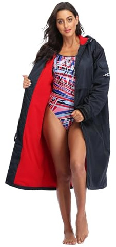 Adoretex Waterproof Swim Parka, Hooded Warm Scuba Coat Surf Jacket for Men and Women (PK008) - Navy/Red - XXXL