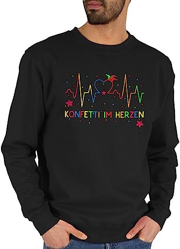 Sweater Pullover Sweatshirt Herren Damen - Karneval & Fasching - Konfetti im Herzen Herzschlag I - XXL - Schwarz - faschings pulli karnevals fassenacht fastnacht köstüme fasching, fasching-