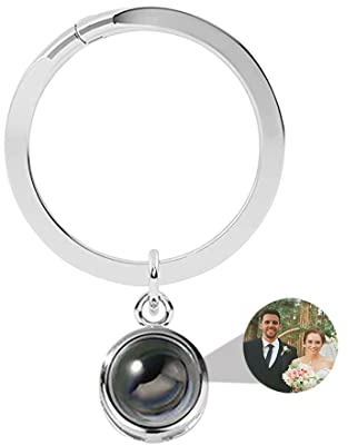 Porte-clés photo personnalisé porte-clés de projection personnalisé pendentif rond avec image à l'intérieur je t'aime porte-clés de projection cadeaux romantiques pour hommes femmes,Silver