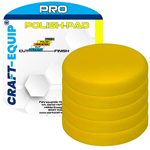 5er Sparpack Craft-Equip PRO RO Polierschwamm Polierpad mit Klettverschluss Made IN EU (5er Sparpack 80mm RO Polierschwamm Polish Gelb)