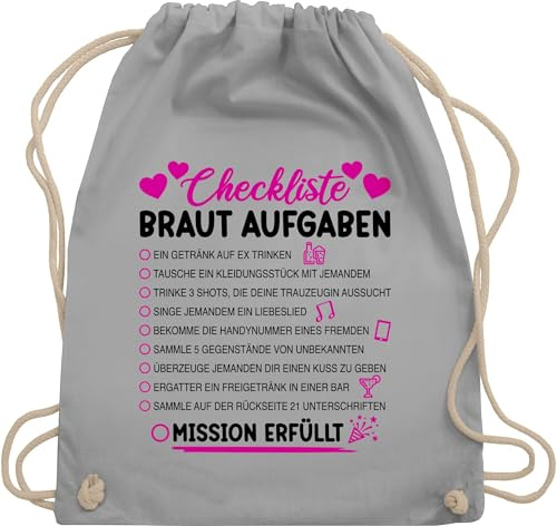 Turnbeutel Rucksack - JGA Junggesellenabschied Frauen - Braut Aufgaben I Mutprobe Checkliste - Unisize - Hellgrau - bride stoffbeutel brauttaschen bachelorette party aufgabe beutel brautrücksack