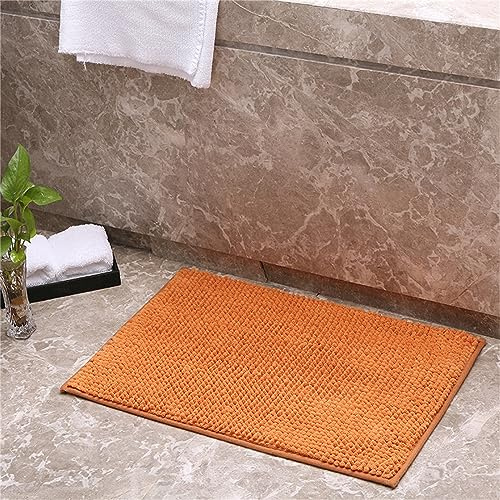 Mateju Alfombra Baño de Chenilla Corto, Alfombrilla Baño Agua Súper Absorbente Alfombra de Baño Antideslizante Alfombras de Ducha de Microfibra Esponjosa (50 * 80CM,Naranja)