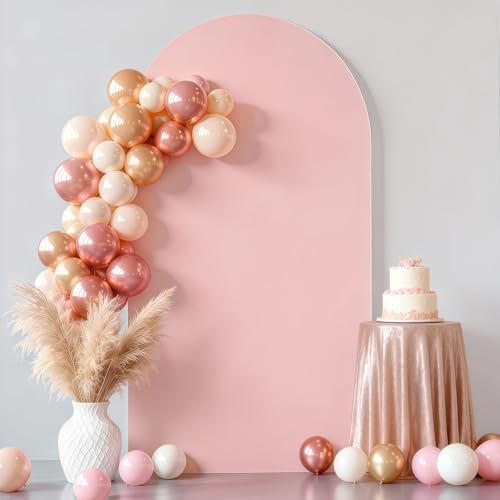 7.2FT Dusty Rose Arch Cover - Polyester Fitted Wedding Arch Stand Covers Round Top Chiara Arch Backdrop Cover for Birthday Party Banquet Photo Background Decoration