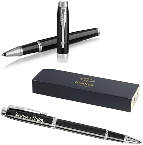PARKER IM Core Tintenroller mit Gravur | Premium Stift | Geschenkbox | schwarze Mine | personalisiertes Geschenk | Namen | Geburtstag (Black Lacquer C.C.)