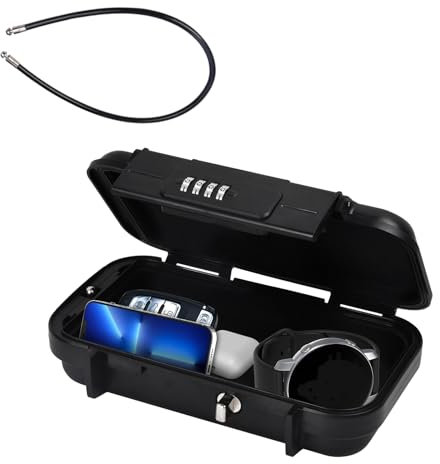 Portable Safe Box with Code for Travel, Beach Lock Box, Combination Security Case with Removable Wire Rope, Mini Key Safe Storage Waterproof for Hotels, Sports, Venues, Office, Vacation