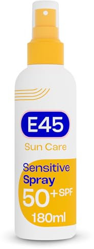E45 Sun Body Cream Spray for Sensitive Skin. Hydrating Sun Spray with very high UVA and UVB protection and SPF 50+. Instantly Moisturising for Dry Skin, Sensitive Skin and Eczema Prone Skin - 180 ml