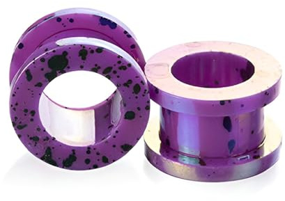 Decentraland - 2 medidores de oreja flexibles de 2 mm (12G) púrpura, pendientes de carne multicolor ondulados con punta exterior, polea hueca, expansor de túnel de aurícula, joyería de perforación de