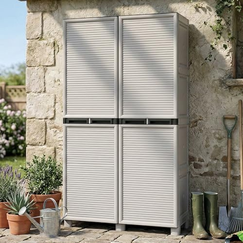Dmora - Armadio da esterno Namur, Mobile multiuso, Armadio per lavanderia, Armadietto outdoor, 100% Made in Italy, Grigio chiaro, 100x39h172 cm