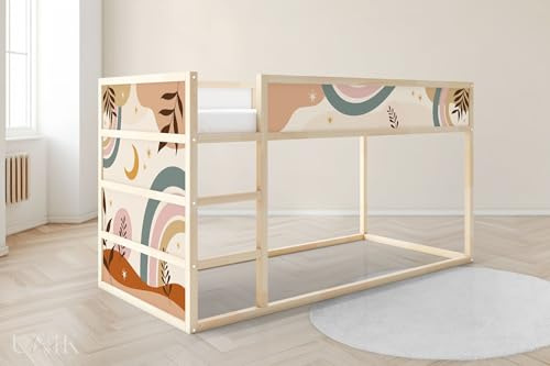 Unik Nordic Aufkleber für IKEA KURA Hochbett, Boho Formen 5-Sticker-Set Oben, Bettaufkleber, Sticker für Kinderbett, Möbelfolie fürs Kinderzimmer, Bettfolie für Kinder, Set 5 Teilig