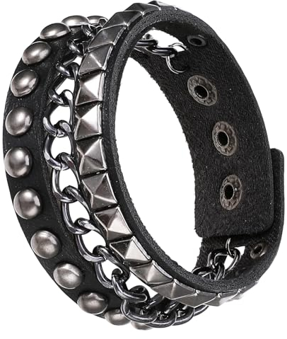AHQiZFX Leder Nieten Armband - Gothic Schwarz Verstellbarer Armreif für Herren und Frauen, Punk Rock Biker Cosplay Halloween Party