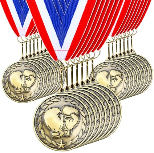 Remuuly 30 Pcs Award Medals Bulk 2'' Gold Trophy Award Winner Metal First Place with Neck Ribbons Award Prize Gift for Tournaments Match Sports Competition Teams Adult (Boxing)