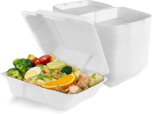 EcoWise 100 Clamshell Takeaway Boxes 7x5 Inch Bagasse Food Containers Burger Boxes - Eco-Friendly Disposable Food Boxes Takeaway Containers With Lids For Picnics, Restaurants, Catering