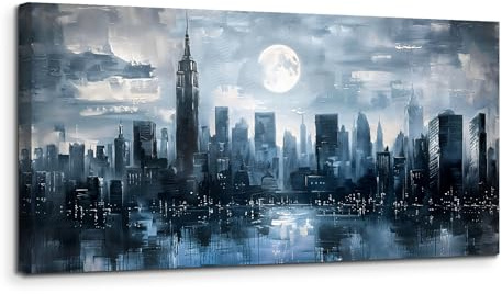 MHARTK66 Modern ästhetische Bilder Wohnzimmer Landschaft Gemälde 50x100 cm | stadtmuster, kunstoptik, hd-druck, großformat, leicht hängbar, rasch montiert, elegante wanddeko, ideale geschenkidee