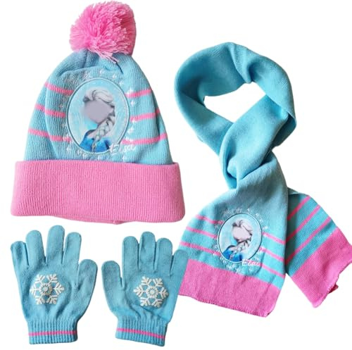 OFKAFEZV 3 Stück Handschuhe und Strickmützes Set,Winter Strickmütze Winter Warme mit Strickmütze Und Handschuhe Schal,Strickmützes Geeignet für 2 bis 8 Jahre alt 50 bis 54 Kopfumfang