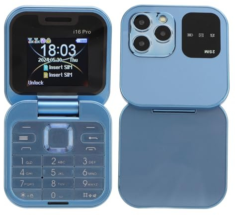 Sxhlseller Mini 2G Flip Cell Phone, 2 SIM Card Cell Phone for Seniors with LED Flashlight, HD Rear Camera, FM Radio, Blacklist, Speed ​​Dial, Big Buttons (Blue)