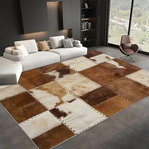 Générique Tapis à Motif Patchwork De Peau De Vache De Style Ferme 160x230 cm - Salon Moderne Antidérapant à Poils Courts - Doux Chambre Poil Ras - Sol Bureau