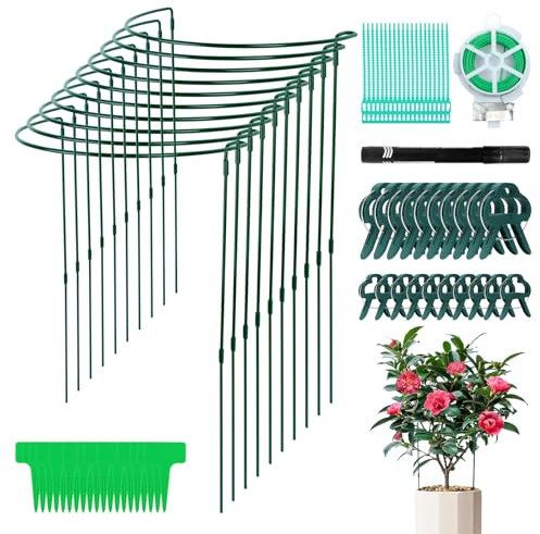 10 Pezzi Pali di Supporto per Piante ad Anello, 25 × 60cm Paletto per Piante da Giardino in Metallo, Supporti per Piante da Giardino Semitondo Anello di Supporto