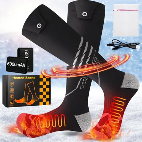 LABEHOLD Beheizte Socken für Damen und Herren, 5000 mAh, wiederaufladbare beheizte Socken, 3 Temperaturen, elektrische Thermosocken für Outdoor-Reiten, Camping, Wandern, Motorradfahren, Skifahren