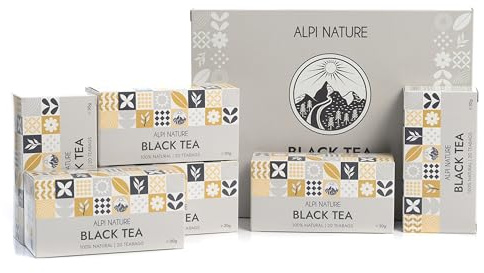 Alpi Nature Thé Noir, 120 Sachets de Thé Noir, 180g (6 Boîtes de 20 Sachets de 1.5g), Naturellement Caféiné
