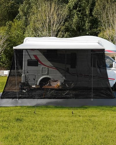 FoundGo Sonnenschutz Markise Wohnmobil 200 x 370cm – Sunblocker Markisen Vorderwand mit Keder, [220g/㎡ HDPE] Schattentuch, 75% Sichtschutz, UV Schutz Camping Markise, Sonnensegel als Zubehör