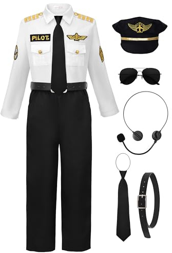 ReliBeauty Costume da Pilota Per Bambini con Accessori Costume da Capitano di Linea Aerea Per Vestire il Giorno Della Carriera,110
