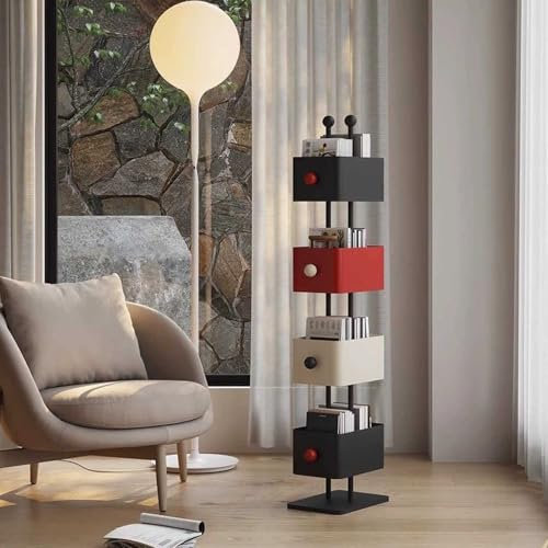 HARELA Bücherregal 4-Tier, Metall Bücherregal Bodenstehendes, Bücherturm Freistehend Ecke Regal, DIY Offenes Bücherregal Für Dekor, Für Kleinen Raum, Wohnzimmer, Büro