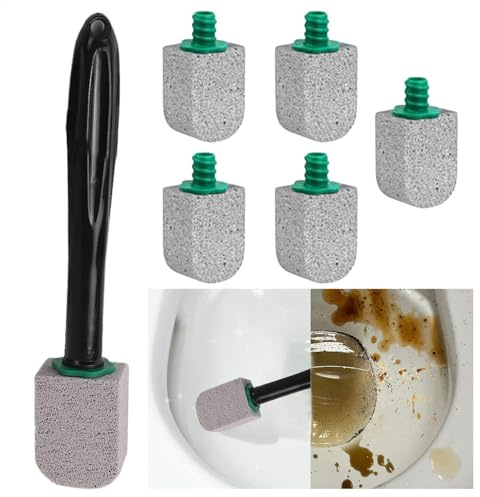 Detergente per WC in pietra pomice – bacchetta per la pulizia del WC con 5 testine | ABS + pietra manico lungo per WC smacchiatore | Accessori per la pulizia profonda del WC smacchiatore per la