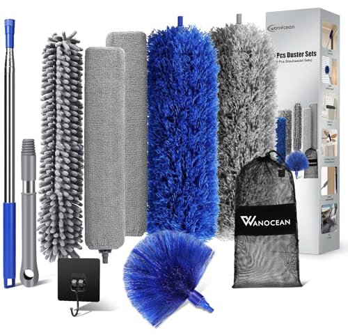 Extendable Feather Duster, 10PCS Bendable Microfiber Duster, Cobweb Brush,Detachable Gap Dust Brush with Extension Pole Up to 100'',Long Dusters for High Ceiling and Fans,Furniture