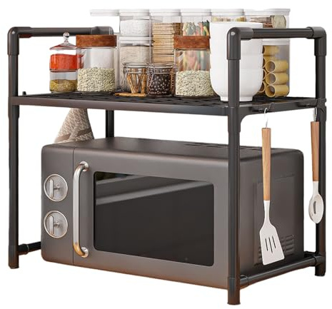 2 Tier Microwave Oven Rack Stand Storage Holder, Minimalist Style, Kitchen Shelf Organizer, Bakers Rack