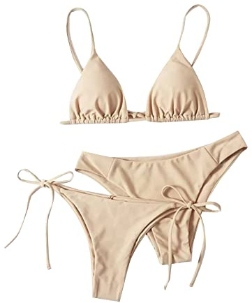 uxxnjfg Costumi da Bagno Donna Curvy 3 Pezzi Bikini Brasiliana Push Up Eleganti Bikini Triangolo Tanga Estate Piscina Vita Alta Swimsuit