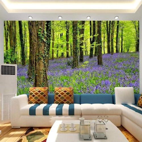 Arbre Forestier Simple Violet Lavande Papier Peint 3D Intissé Tapisserie Bureau Salon Canapé Chambre Fond Décoration Murale-200cm×140cm