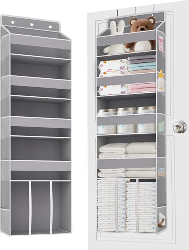 TAHAVICE 5 Fächer Tür Organizer Hängend, 1 großem Lagerschicht & 10 Seitentaschen, Tür Wickeltasche Organizer für Handtuch Milchpulver, Aufbewahrung Kinder & badezimmer