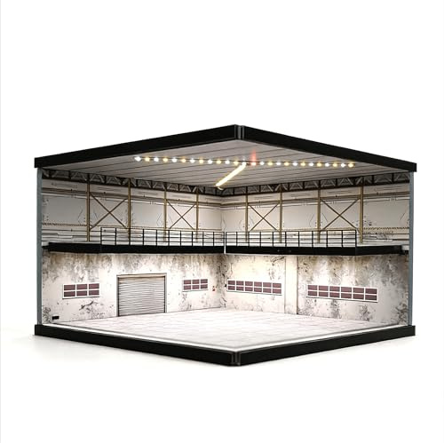 Modèle de garage diorama 1/64, éclairage tricolore pour parking, scène, vitrine de voiture, scène de modélisme avec 10 niveaux de luminosité, 20 véhicules disponibles (D)