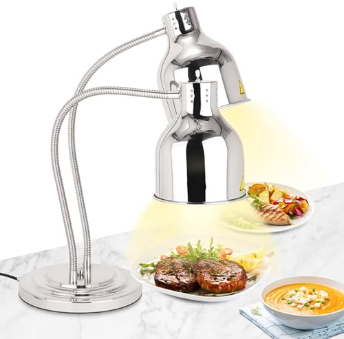 YJINGRUI Lot de 2 Lampes chauffantes autoportantes de 250 W - Argentées | Avec tuyau extensible jusqu'à 70 cm - Pour buffet, cuisine, restaurant (ampoules doubles)
