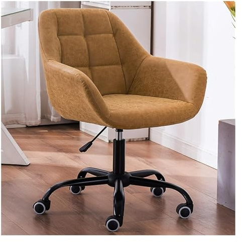 DGDHHSFJDJ Moderner drehbarer Computerstuhl, Bürostuhl aus Leder mit Armlehnen, geeignet für den Schminktisch im Schlafzimmer/Braun / 77-85cm