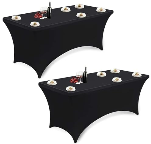 2er-Set Elastische Spandex Stretch Tischdecke 6FT Elasthan Tischdecke Elastische Tischdecken aus Spandex-Material Waschbar geeignet für Bars Geburtstagsfeiern Hochzeiten und Bankette (Schwarz)