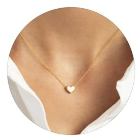 HANLI Small Gold Heart Necklace Dainty Beaded Chain 14K Gold Plated Simple Single Heart Pendant Gold Necklace for Women Girls Minimalist Everyday Jewelry