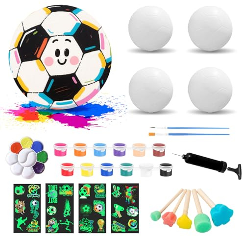 MoguGo Fußball Malset Bastelset Kinder 4 Stk – DIY Fußball-Malset mit Farben & Aufklebern, kreative Bastelsets Fußball Geschenke Spielzeug für Jungen & Mädchen, für Kinder 3–10 Jahre