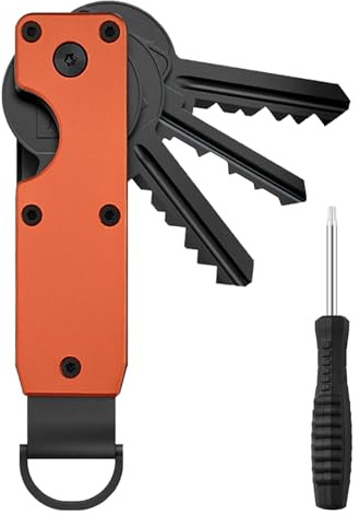 Key Organiser Keychain, Metal Outdoor Compass Keyring, Minimalist Smart Key Holder Compact Design for 2–6 Keys (Orange)