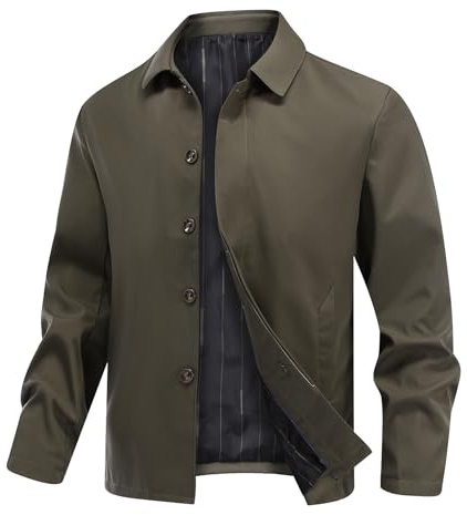 Allthemen Övergångsjacka för män enfärgad affärsjacka lättviktig bomberjacka vår sommar ledig bomberjacka, khaki, 3XL