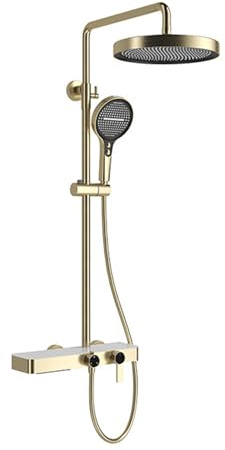 BiaoTeng Colonne de Douche pour Baignoire avec Mitigeur 4 Modes eau Chaude et Froide Douchette Douche Salle de Bain Kit Complet Or Brossé