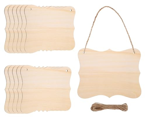 QUARKZMAN 12 Stück Unfertige Holzschild-Rohlinge Mit Schnur 15x12cm Stil 8